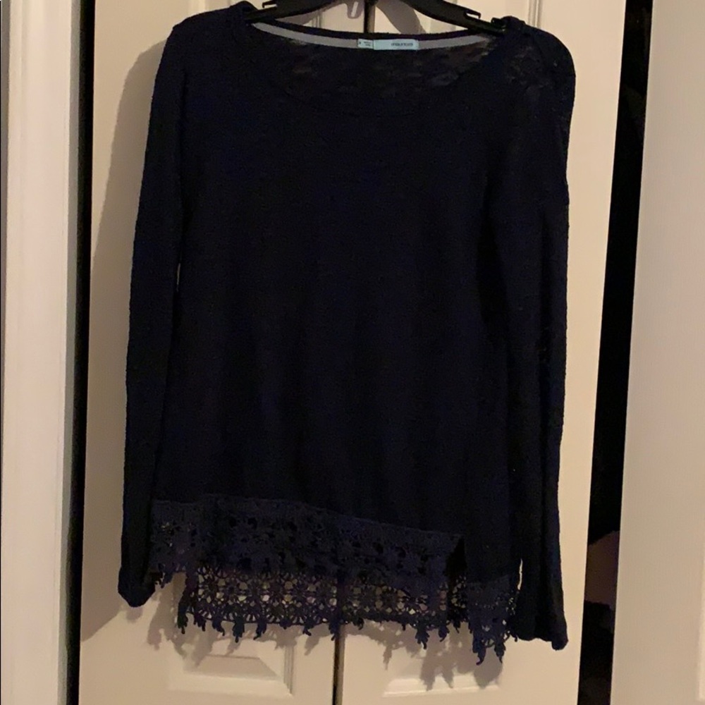 Navy  blue sweater with lace at bottom size medium